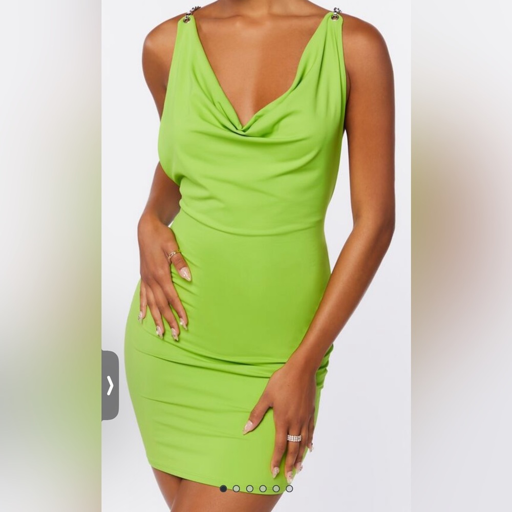 Cowl neck lime green dress with chain straps